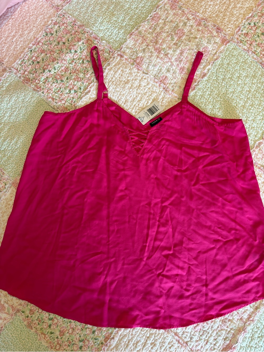 torrid Hot Pink Lace-Up Satin Camisole